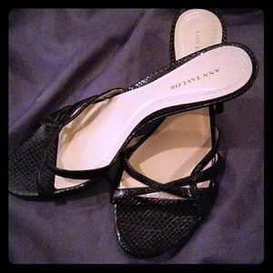 Kitten Heels, black leather snakeskin print